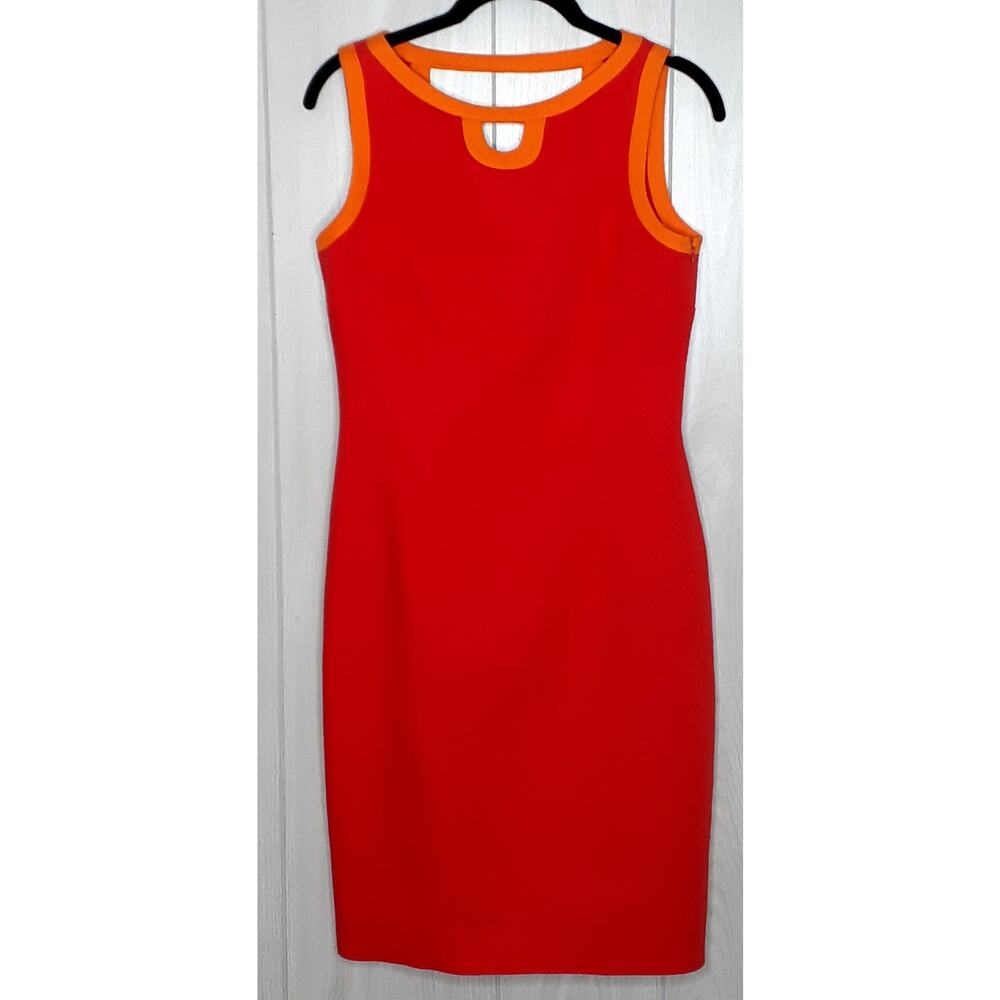 David Meister Sheath Dress Size 4 Red Orange Lined Side Zipper